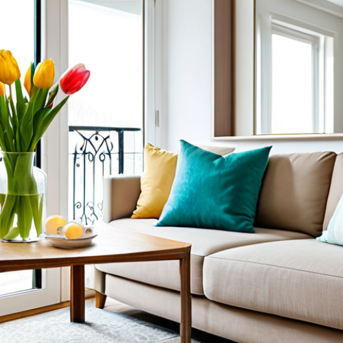 가구 배치 동선 최적화 - Living Room Interior Design**

"A bright and airy living room interior, featuring a comfortable sofa...